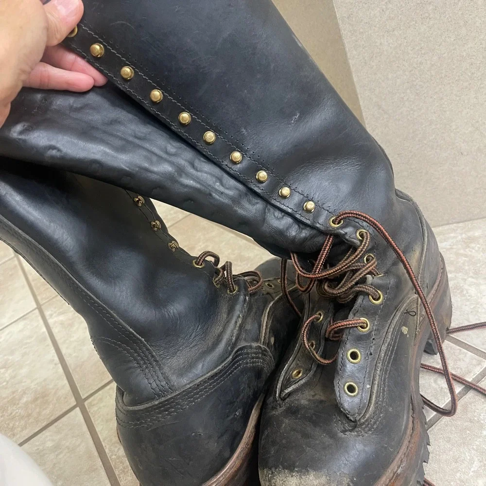 Hoffman lineman Boots Mens Black Leather Tall Logger Work boots size 9.5D